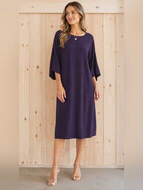 Eileen Fisher Deep Plum Relaxed Midi Dress